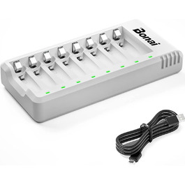 Зарядний пристрій BONAI для акумуляторів AA AAA NI-MH з LED-дисплеєм, USB, швидка зарядка, 8 слотів