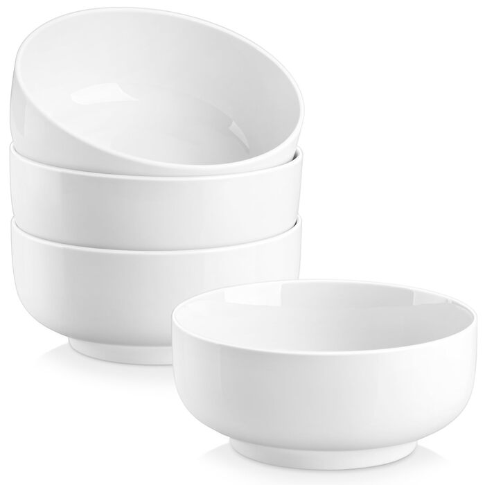 Набір з 4 великих порцелянових мисок MALACASA, 800 мл, для мюслі, супу, рамену, білий