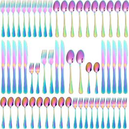Набір столових приборів на 12 осіб, 60 предметів, чорний, з нержавіючої сталі, з високим блиском, придатний для миття в посудомийній машині, елегантний, з ножем, виделкою, ложкою, для дому, вечірки, ресторану