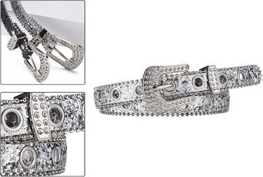 Жіночий пояс Fenteer з стразами, джинсовий, з пряжками, шкіряний, ширина 3,5 см (білий, 2,4 см)