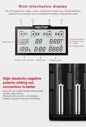 Зарядний пристрій LGIDTECH C4 MiBOXER для акумуляторів 18650 з автозарядкою та LCD дисплеєм (AA, AAA, C, 26650, 16340, 18500, 18350, 17670, RCR123, Li-ion, IMR, INR, ICR, NI-MH, NI-Cd, LiFePO4)