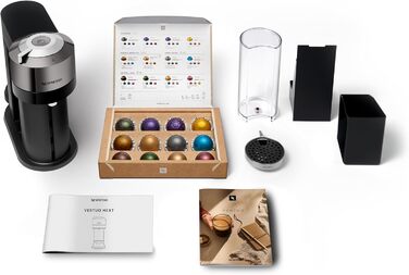 Кавомашина Nespresso Vertuo Next Krups XN910C: 6 розмірів чашок, автоматичне розпізнавання капсул, об'єм резервуару 1.1 л, 54% з переробленого пластику, темне хромоване покриття