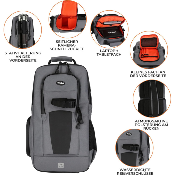 Сумка-слінг Rollei Fotoliner Ocean: фоторюкзак з перероблених пластикових пляшок (45 шт.), сірий, з дощовиком