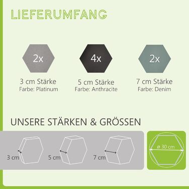 Акустичні панелі platino24 Edition LOFT 3D, набір 8 елементів Ø 300мм для звукоізоляції стін та стелі, звукопоглинаючі плити Basotect (30-70мм) у кольорах Platinum, Anthracite, Denim