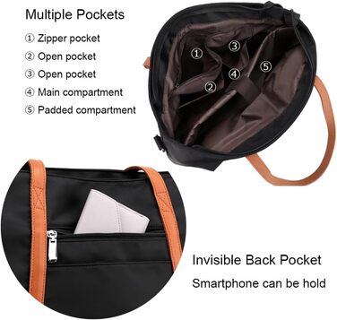 Zhongningyifeng Women's Nylon Tote Bag 15.6 Inch Laptop Shoulder Handbag Wallet for Travel Work