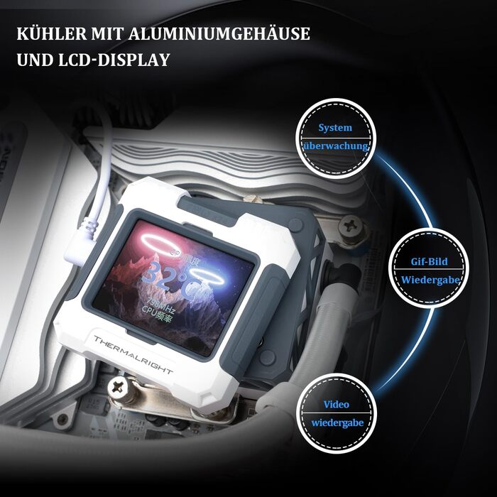 Thermalright FW 360 White ARGB: рідинна система охолодження CPU з 3 вентиляторами PWM, LCD-дисплей 320*240, підтримка AMD/Intel (AM4/AM5/LGA1700/1851)