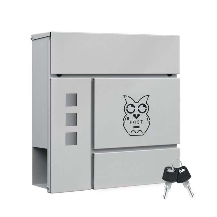 Поштовий ящик WOLTU XXL з газетницею, оглядовим вікном, замком (2 ключі), захистом від реклами, антрацит (сірий+чорний) 10,5x37x37 см