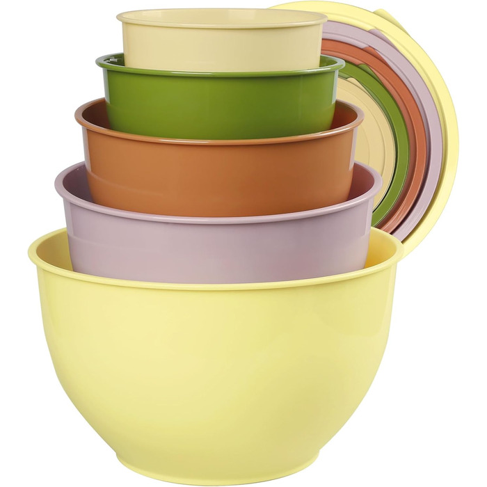 Набір салатниць з кришкою, міски для перемішування з пластику, набір вкладишів для кухні, великий набір місок, сервіровочні тарілки ідеальні для змішування та подачі, BPA-free (Жовтий)