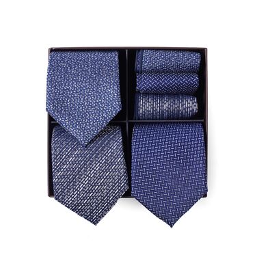Набір краваток для чоловіків 3 шт. + 3 кишенькові хустинки | Подарунковий бокс для чоловіків | Класичний аксесуар для весілля | Білий та синій принт