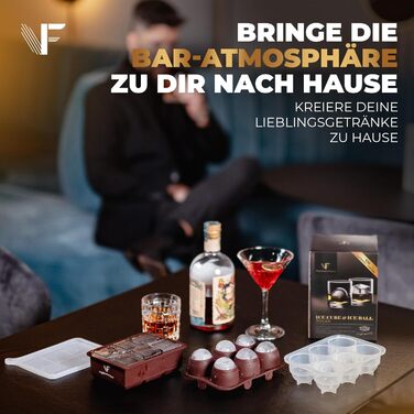 Neighbour's Friend Patented Ice Sphere Mold with Large Ice Cube Shape - XXL Ice Cube Molds for Whiskey, Rum & Cocktails - 6x Ice Spheres & 6x Ice Cubes Platinum Silicone - Dishwasher Safe