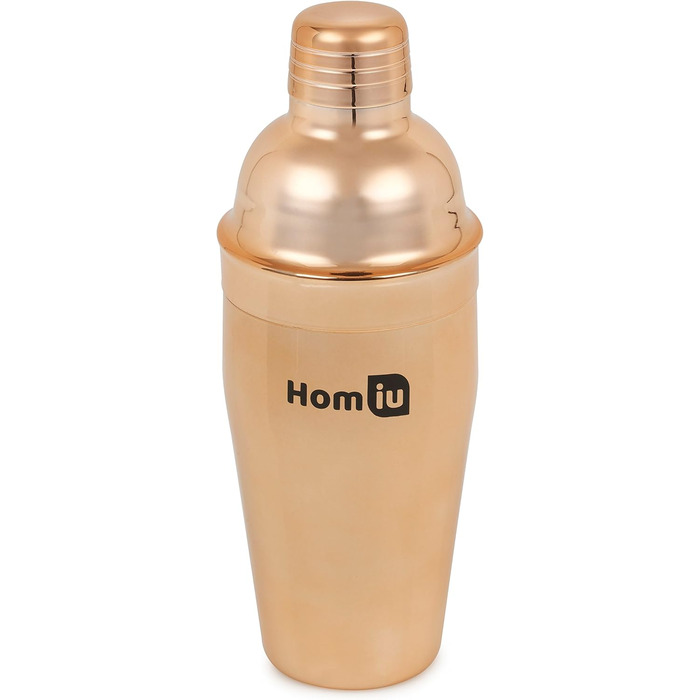 Homiu Stainless Steel Cocktail Shaker Set (550ml) with Rainbow Design, shimmering stainless steel, 5-piece: strainer, 2 jiggers (15/30ml) (Gold-Accented)