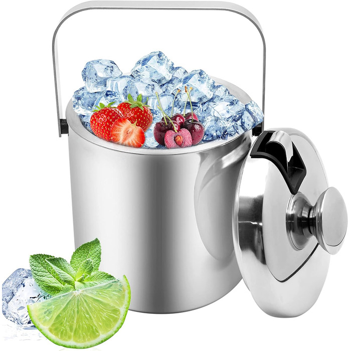 Ейскюбель з нержавіючої сталі з кришкою та лопаткою, 1,6л: для напоїв, пива, вина, фруктів