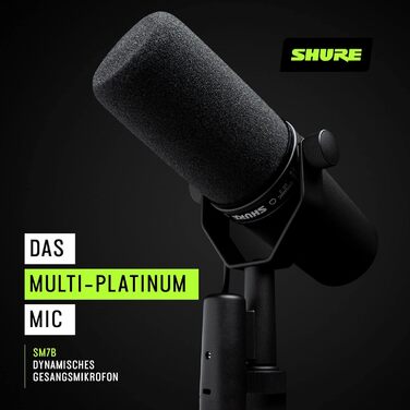 Шуре SM7B - Динамічний мікрофон для вокалу, радіо, подкастів та запису, XLR, теплий звук, чорний