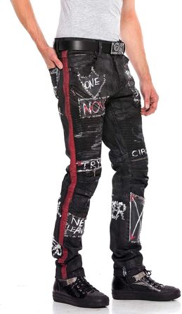 Чоловічі джинси Cipo & Baxx Straight Fit Denim Rockig Design Ripped Biker W38 L32 Чорні