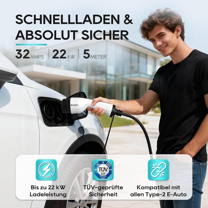 Портативний зарядний пристрій для електромобіля Type 2 (Schuko) 3.68kW, 6-16A, LCD, 5м, IP65, 16A, 22kW, CCS2, IEC 62196-2