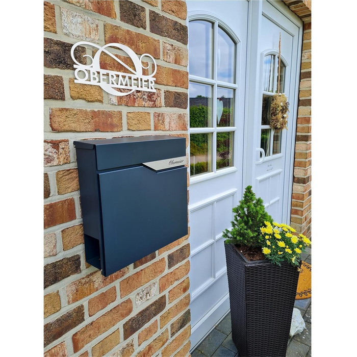 Поштова скринька Metzler Anthrazit з газетницею та іменним шильдиком RAL 7016, вулична, антикорозійна, для настінного монтажу, сучасний дизайн 37x37x10.5 см