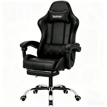 Ігрове крісло Ergonomic Gaming Chair з підніжкою, подушками під шию та поперек, 2D-підлокітниками, регулюванням висоти та поворотом на 360°, чорне