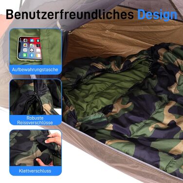 Спальний мішок SereneLife для туризму та кемпінгу – легкий, теплий, водонепроникний, для зимових умов, температурний режим -15°C до +12°C, камуфляж