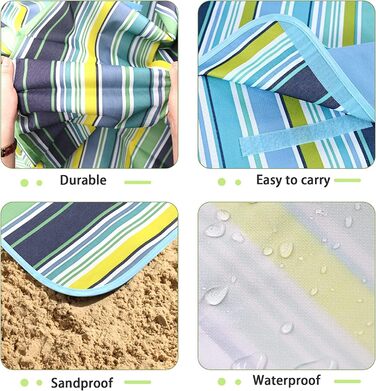 WAIZHIUA велика пікнікова ковдра 200 x 200 см, вологостійка, для пляжу, парку, кемпінгу, сімейних концертів, похідів, блакитна