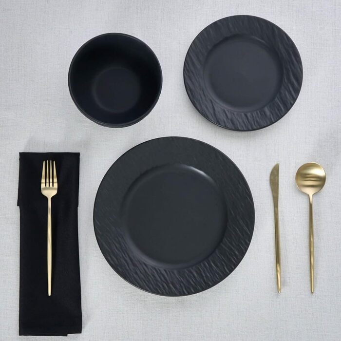 Набір посуду Karaca Solem 18 предметів, чорний, з тисненням, для 6 осіб