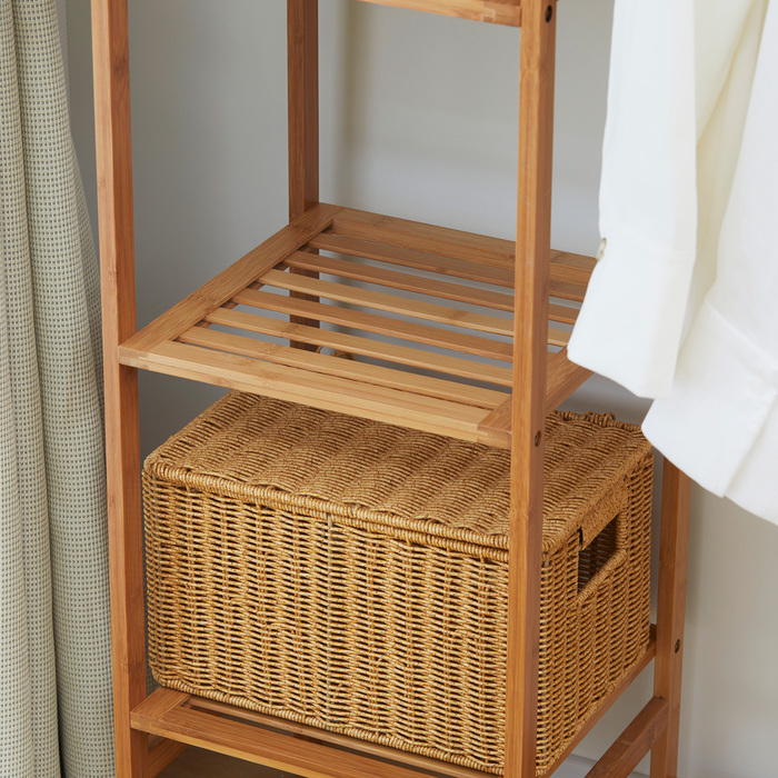 HOMCOM Clothes Rack Coat Stand with Clothes Rod, Shoe Storage, Shelf, Bamboo Wardrobe for Bedroom, Exhibitions, Laundry Room, Utility Room, Natural Wood | Aosom