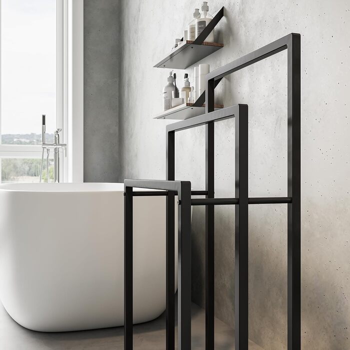 Підставка для рушників, тримач для рушників, стійка для рушників на 3 батончики, чорна, сталь, для ванної кімнати