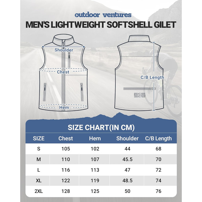 Чоловіча вітро- та водонепроникна жилетка Outdoor Ventures Softshe для їзди на велосипеді та активного відпочинку (M, Темно-синій)