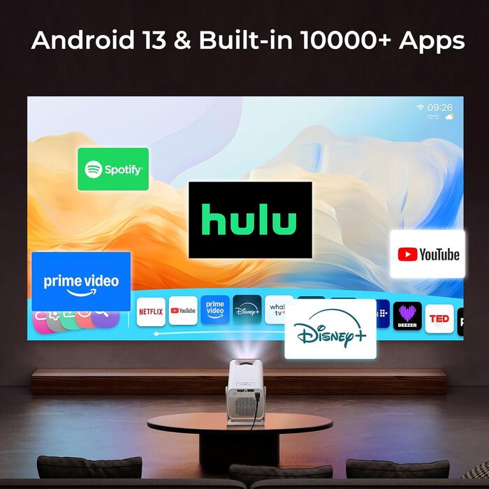 Проектор Mini Beamer 1080P/4K з Android 13 OS, WiFi 6, Bluetooth 5.4, підтримкою Netflix та Google CTS, HDMI, USB, iOS, LYNCAST N300 White