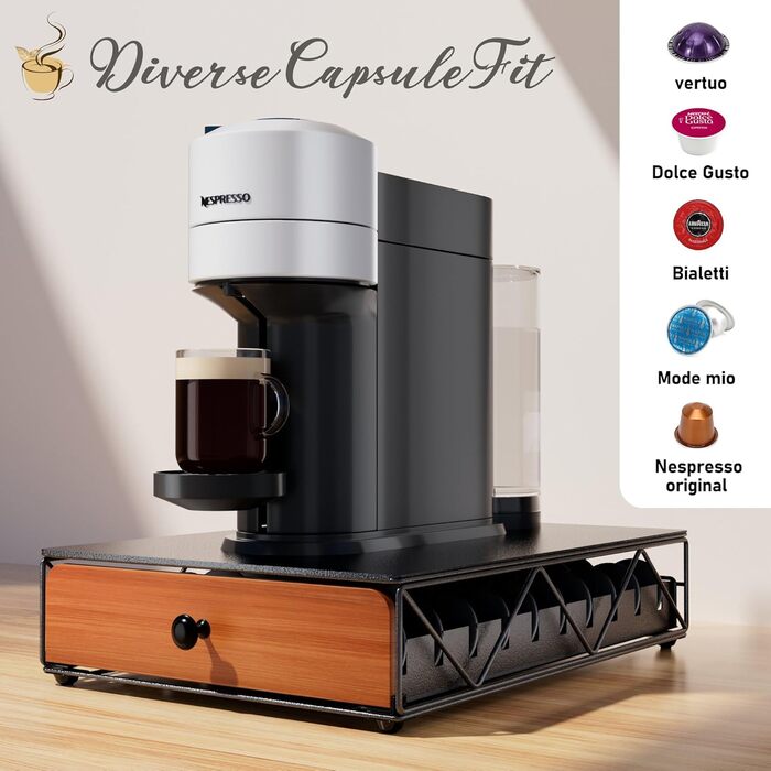 Тримач для капсул кави Nespresso Vertuo та Dolce Gusto на 50 капсул, металевий, чорний