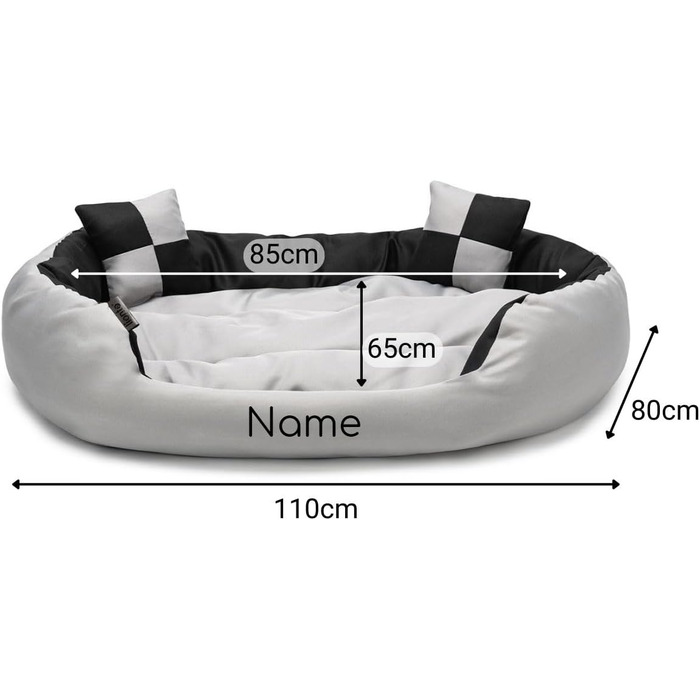 Ліжко для собак Lionto 4-в-1 з двостороннім подушкою, 65x50 см, з міцного оксфорду, водовідштовхувальне, з глибоким входом, для котів та собак всіх розмірів, з декоративною подушкою (сірий/чорний, L 110 x B 80 x H 23 см)