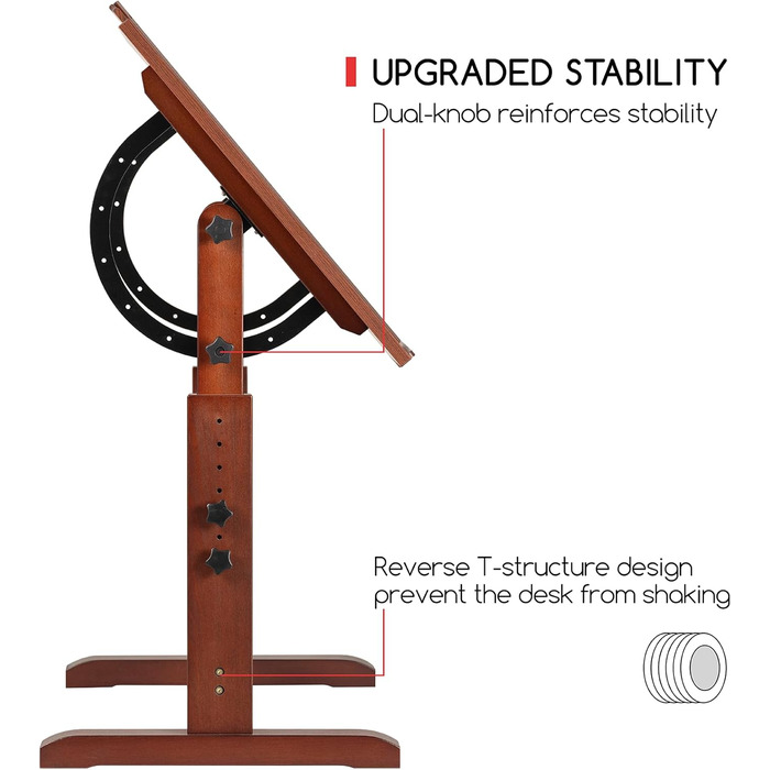 MEEDEN Vintage Wooden Art Drafting Table - Adjustable Height Drawing Desk for Artists, Crafting, Reading & Writing