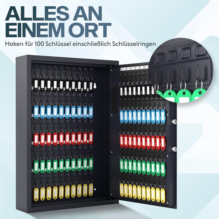 Шкафчик для ключів ACROPAQ з кодовим замком – на 100 ключів, з 100 брелоками, з електронним захистом. Великий сейф для ключів, кодовий замок, ключовий сейф