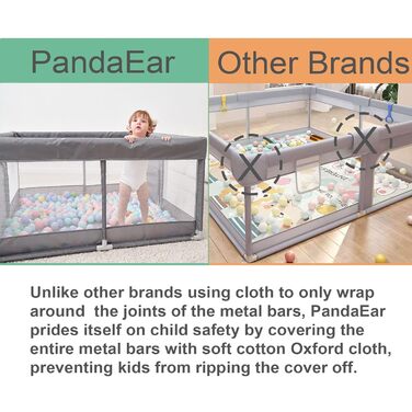 PandaEar Playpen for Baby - Large Baby Playard, Folding Baby Pen, Kids Fence, Stable Baby Gate Playard with Soft Breathable Mesh for Indoor/Outdoor Use, 127cm x 127cm