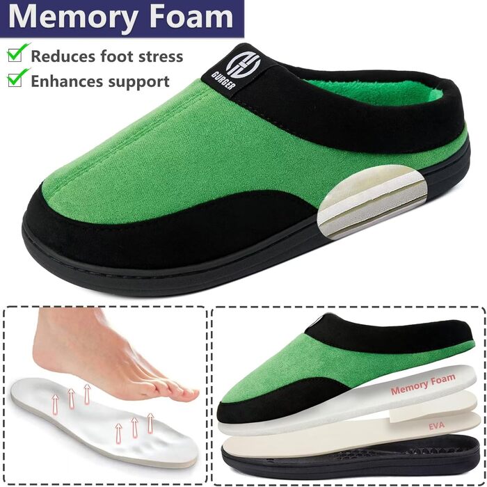 Чоловічі домашні тапочки GURGER з піною Memory Foam, антиковзаючі, для дому та вулиці, розмір 40-51, 44/45 EU, зелені