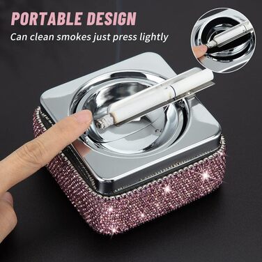 Попільничка з нержавіючої сталі з кришкою, з імітацією діамантів, фіолетового кольору. Попільничка для дому та вулиці, підставка для сигарет.