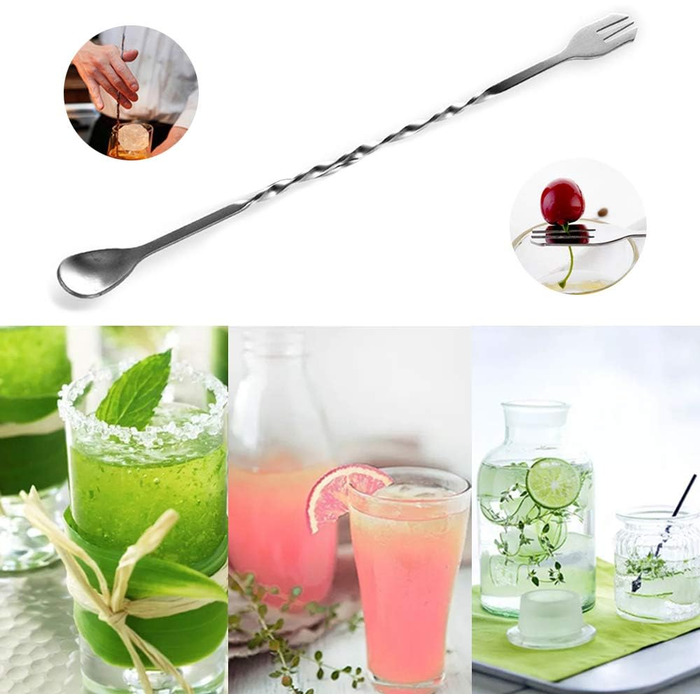 Набір барного аксесуару: ложки для змішування (3 шт.), мірні склянки (3 шт.), барні склянки, ложка для коктейлів з виделкою (25.4 см)