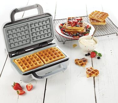 Breville DuraCeramic Waffle Maker, Easy-to-clean waffle maker with non-stick coating and deep, removable plates, White and Stainless Steel [VST072X]