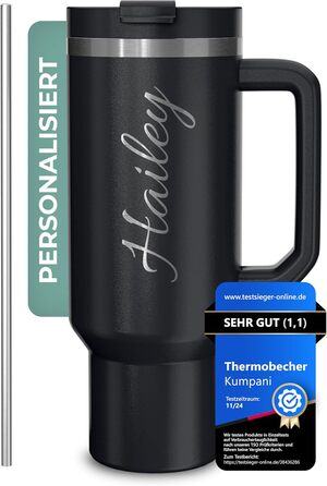 Personalized Insulated Tumbler - 40oz Custom Engraved Travel Mug with Lid & Straw - Leakproof, BPA-Free - White & Black