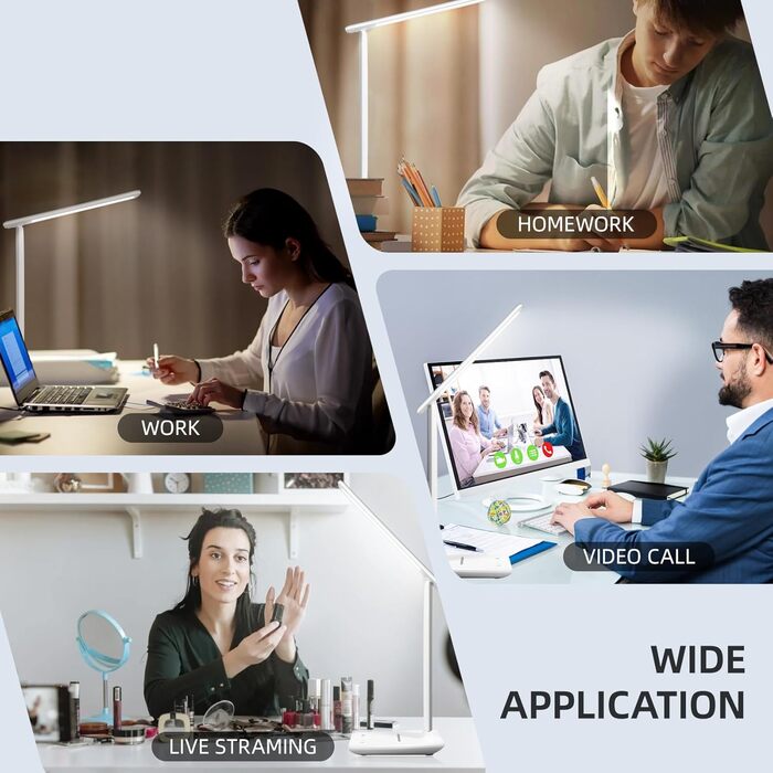 LED лампа настільна Carehabi з USB, 5 кольорів та 5 рівнів яскравості, торкання, для дітей, кімната, офіс