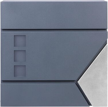 Поштовий ящик Wiltec Designer V24 антрацит/нержавіюча сталь 370x105x370 мм, настінний, з замком, оглядовим вікном та тримачем для газет