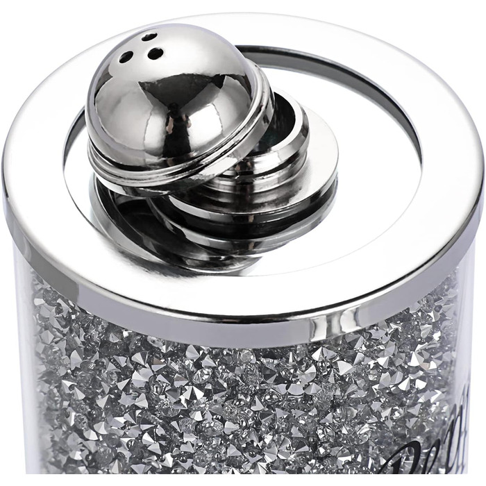 BTSKY Set of 3 Salt and Pepper Shakers with Tray, Crystal Glass, Crushed Diamonds, Salt and Pepper Containers, Storage Jar, Cooking Spice Glass, Kitchen Accessories