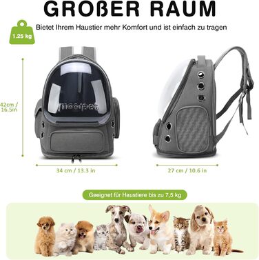 Рюкзак-переноска для котів та собак ALLSOPETS, 7.5 кг, сірий. Зручний для подорожей з внутрішнім ремінним кріпленням
