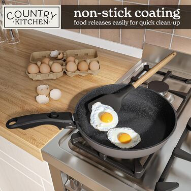 Набір посуду Country Kitchen 13 предметів: каструлі та сковорідки з антипригарним покриттям, знімний ручка, для кухні, кемпінгу, духовки (сірий)