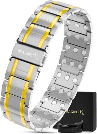 Браслет-магнітотерапія MagnetRX® Titan для чоловіків - титановий, регульований, з надійним застібкою (срібло/золото)