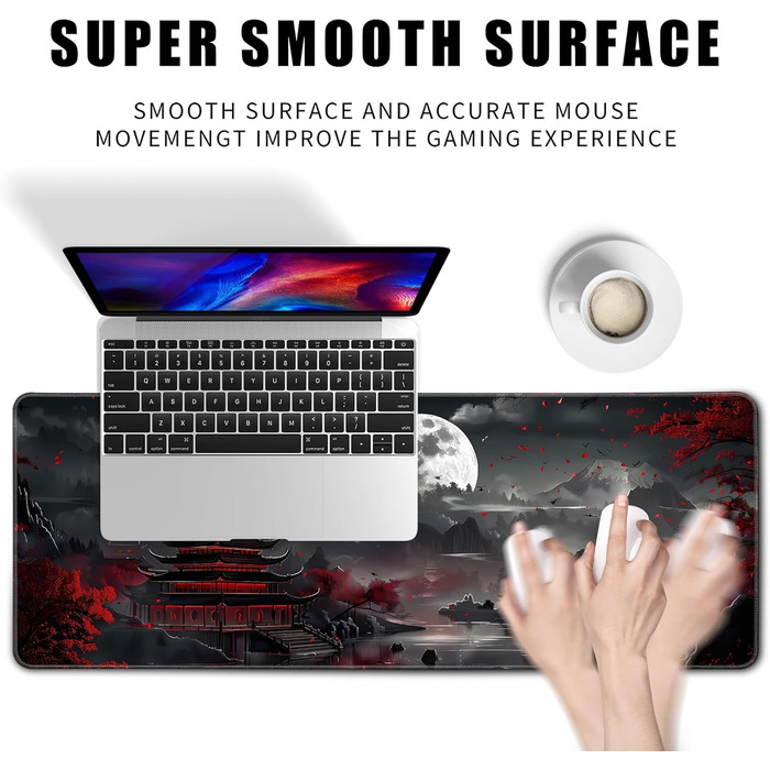 MiaVibte килимок для столу з Японії, Riverside Повний Місяць, ігровий килимок для миші, XL килимок для клавіатури, килимок для комп'ютера/ноутбука, 80 x 30 см, декор столу Dark Moon Canyon