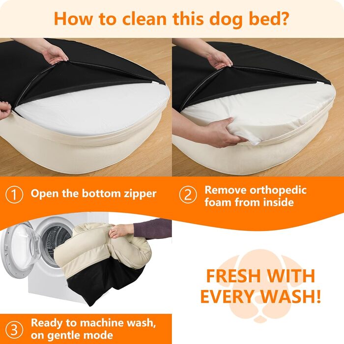 Ортопедичне ліжко для собак, ліжко-софа для собак з валиком для шиї, антиковзаюча підставка, знімне та пральне, для собак середніх та великих порід, 106 x 79 x 17 см, бежеве
