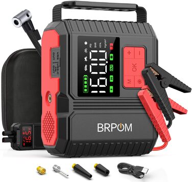 Powerbank для автомобіля BRPOM з компресором 160PSI, 26800mAh. Запуск авто, LED-ліхтар 600LUM, для бензинових та дизельних двигунів (12.0L).