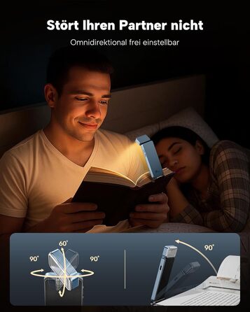 Ліхтарик для читання 86lux з кліпсою, акумуляторний, LED, з регульованою яскравістю та 3 режимами освітлення для книг, дітей, нічного читання