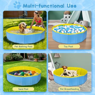 Nobleza Hundepool for Large & Small Dogs, Foldable Dog Splash Pool, Sturdy Dog Bathtub, Swimming Pool for Cats, 80 * 20cm, S, (80*20cm, Blue & Yellow)
