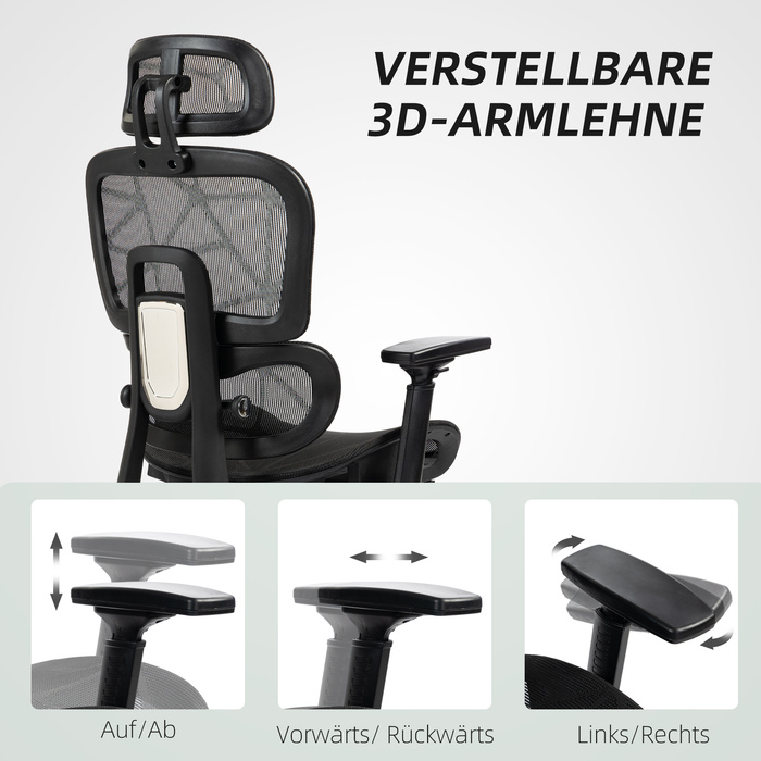 HOMCOM Ergonomic Mesh Office Chair with Adjustable Height, Swivel, Armrests, and Headrest - Black